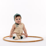 ARLO 'Pima Cotton' Baby Booties - Linen with Seafoam Pom