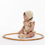 ARLO 'Pima Cotton' Baby Booties - Linen with Linen Pom