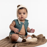 ARLO 'Pima Cotton' Baby Booties - Linen with Praline Pom