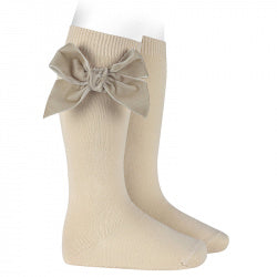 CONDOR SOCKS - Velvet Bow Knee-High in LINEN (304)