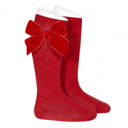 CONDOR SOCKS - Velvet Bow Knee-High in CHERRY (550)