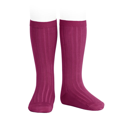 CONDOR SOCKS - Ribbed Knee-High in CERISE (570) (TWO SIZES LEFT)