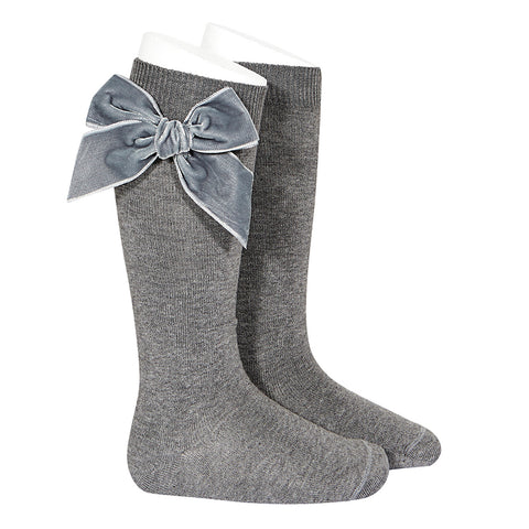 CONDOR SOCKS - Velvet Bow Knee-High in CHARCOAL (230)