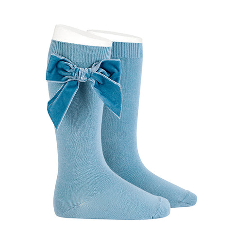 CONDOR SOCKS - Velvet Bow Knee-High in ICEBERG (416)