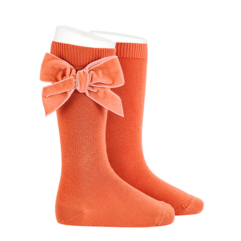 CONDOR SOCKS - Velvet Bow Knee-High in SHERBERT(684)