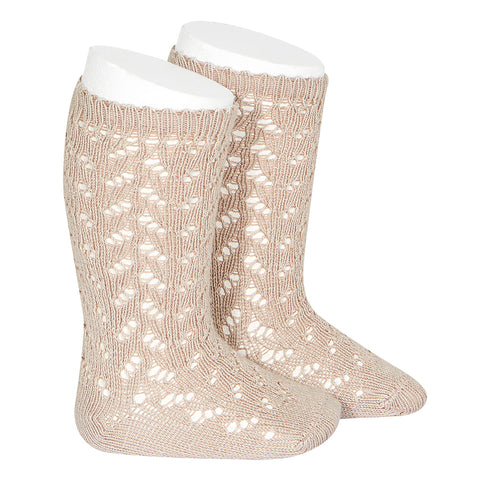 CONDOR SOCKS - Full Lace Knee-High in LATTE (334) (TWO SIZES LEFT)
