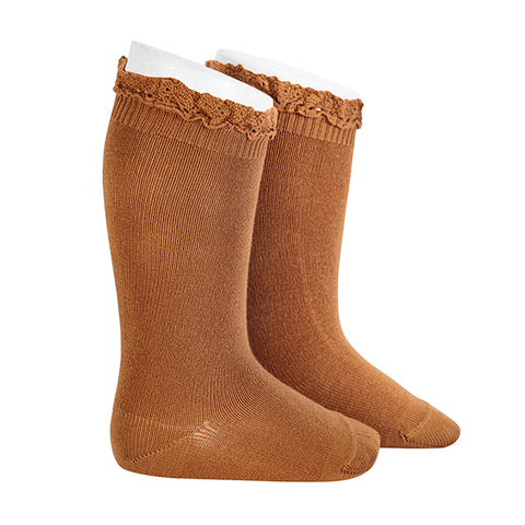 CONDOR SOCKS - Ruffle Lace Edging Knee-High in GINGERBREAD (688)