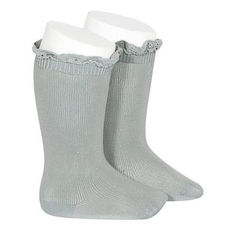 CONDOR SOCKS - Ruffle Lace Edging Knee-High in SAGE (756)