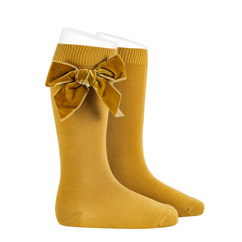 CONDOR SOCKS - Velvet Bow Knee-High in MOSTAZA (629)