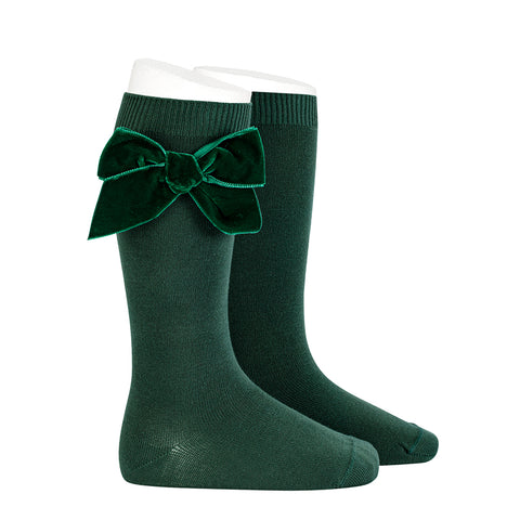 CONDOR SOCKS - Velvet Bow Knee-High in PINE (795)