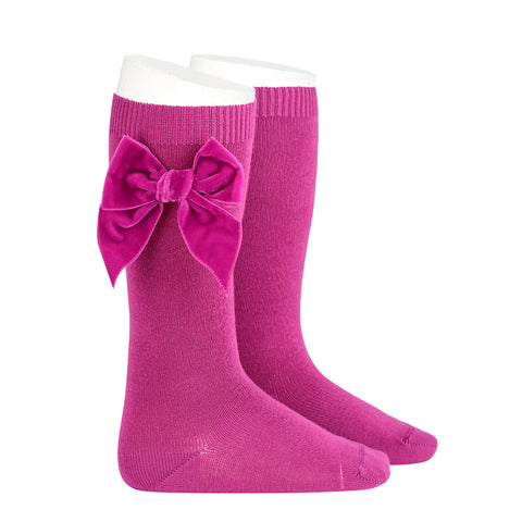 CONDOR SOCKS - Velvet Bow Knee-High in PETUNIA (597)