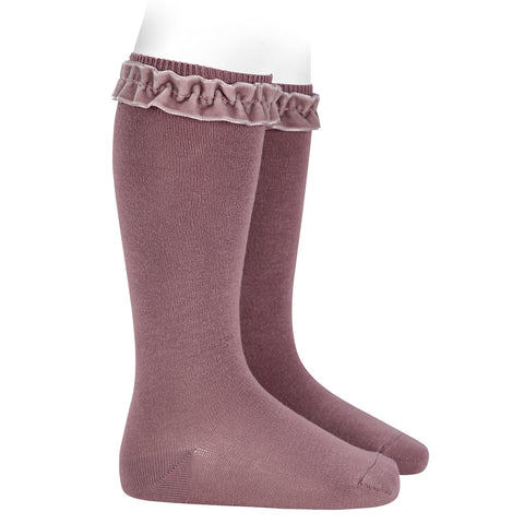 CONDOR SOCKS - Velvet Ruffle Cuff Knee-High in IRIS (174)