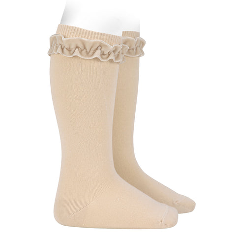 CONDOR SOCKS - Velvet Ruffle Cuff Knee-High in LINEN (304)