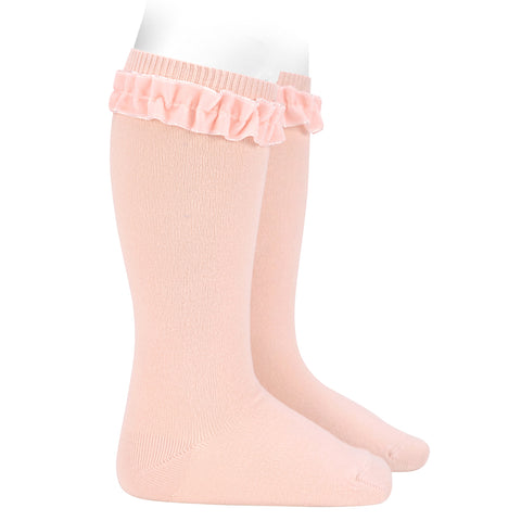 CONDOR SOCKS - Velvet Ruffle Cuff Knee-High in POWDER PINK (674)