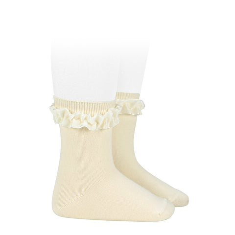 CONDOR SOCKS - Velvet Ruffle Cuff Short in IVORY (303)