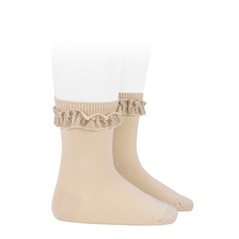 CONDOR SOCKS - Velvet Ruffle Cuff Short in LINEN (304)