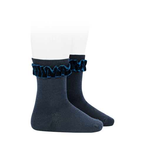 CONDOR SOCKS - Velvet Ruffle Cuff Short in MIDNIGHT BLUE (480)