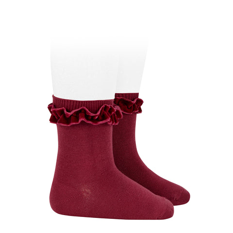 CONDOR SOCKS - Velvet Ruffle Cuff Short in GARNET (575)