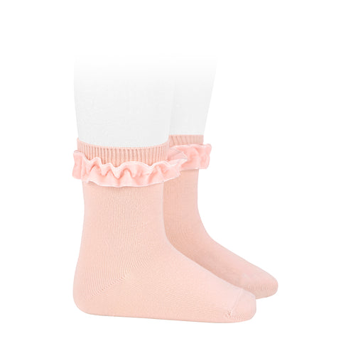 CONDOR SOCKS - Velvet Ruffle Cuff Short in POWDER PINK (674)