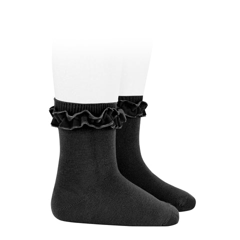 CONDOR SOCKS - Velvet Ruffle Cuff Short in EBONY (900)