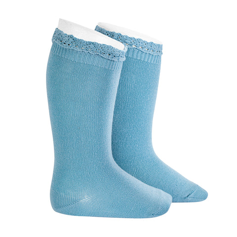 CONDOR SOCKS - Ruffle Lace Edging Knee-High in ICEBERG (416)