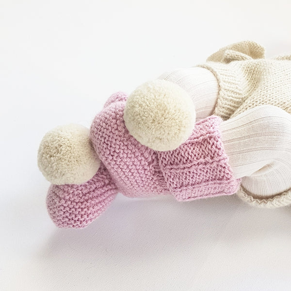 CLEO 'Alpaca' Baby Booties - Solid Candy Pink & Cloud Pom (2 SIZES LEFT)
