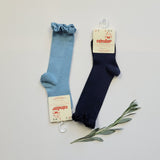 CONDOR SOCKS - Ruffle Lace Edging Knee-High in MIDNIGHT BLUE (480)
