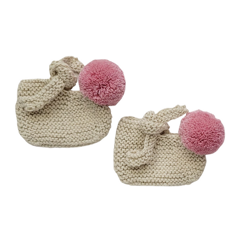 ARLO 'Alpaca' Baby Booties - Cloud & Blush Pink Pom