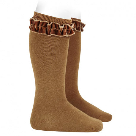 CONDOR SOCKS - Velvet Ruffle Cuff Knee-High in TOFFEE (807)