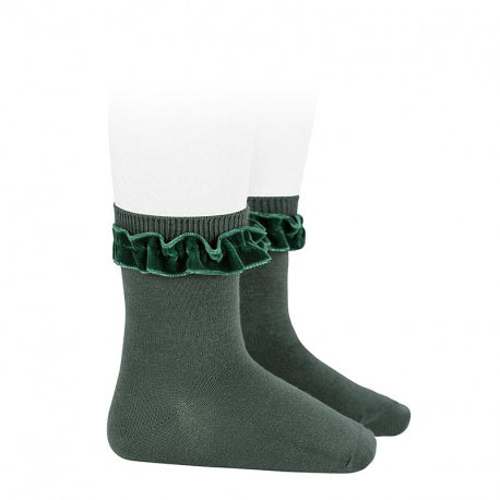 CONDOR SOCKS - Velvet Ruffle Cuff Short in PINE (795)