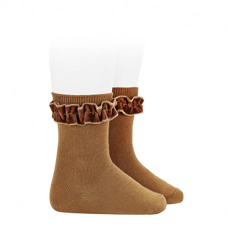 CONDOR SOCKS - Velvet Ruffle Cuff Short in TOFFEE (807)