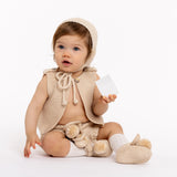 ARLO 'Pima Cotton' Baby Booties - Linen with Linen Pom