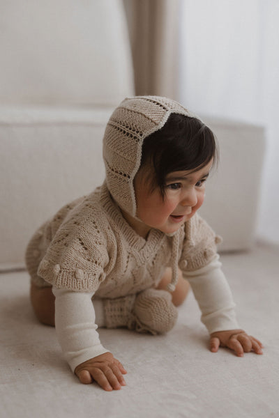 HEIRLOOM LACE 'Baby Alpaca' Bonnet - Linen