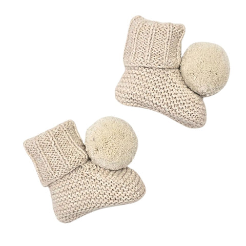 CLEO Pom 'Baby Alpaca' Booties - Linen & Cloud