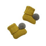 CLEO 'Alpaca' Baby Booties - Solid Acid Yellow & Silver Pom (TWO SIZES LEFT)