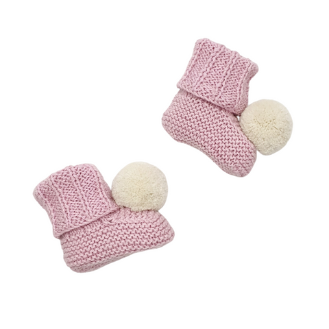 CLEO 'Alpaca' Baby Booties - Solid Candy Pink & Cloud Pom