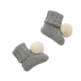 CLEO 'Alpaca' Baby Booties - Solid Silver & Cloud Pom (TWO SIZES LEFT)
