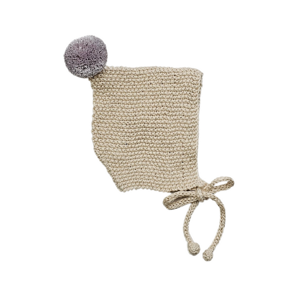 OTIS Pixie 'Pima Cotton' Hat - Linen with Dove Pom