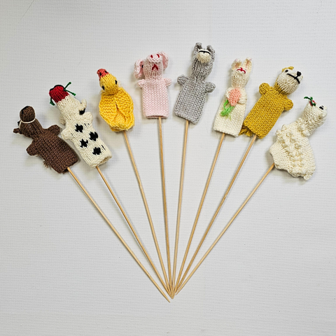 ANIMAL FINGER PUPPETS (LOT 2) - Hand Knitted in Pima Cotton