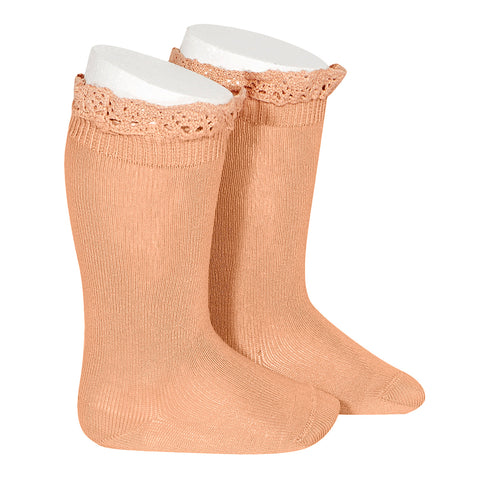 CONDOR SOCKS - Ruffle Lace Edging Knee-High in CANTELOUPE (623)