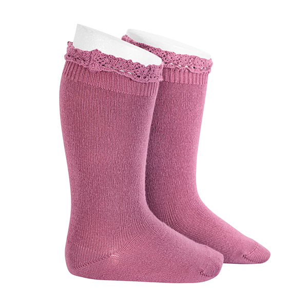 CONDOR SOCKS - Ruffle Lace Edging Knee-High in CASSIS (669)