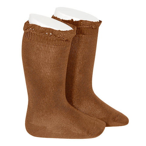 CONDOR SOCKS - Ruffle Lace Edging Knee-High in TOFFEE (807)
