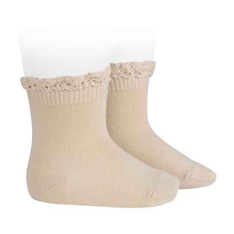 CONDOR SOCKS - Ruffle Lace Edging Short Socks in LINEN (304)