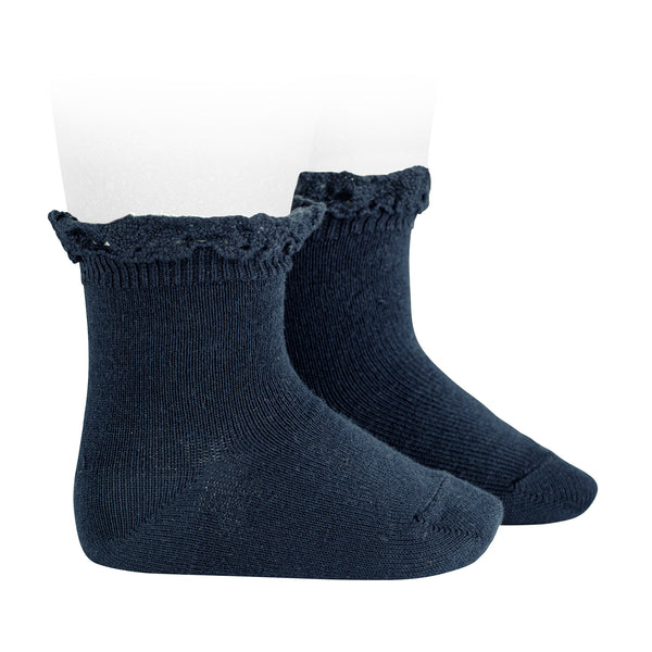 CONDOR SOCKS - Ruffle Lace Edging Short Socks in MIDNIGHT BLUE (480)