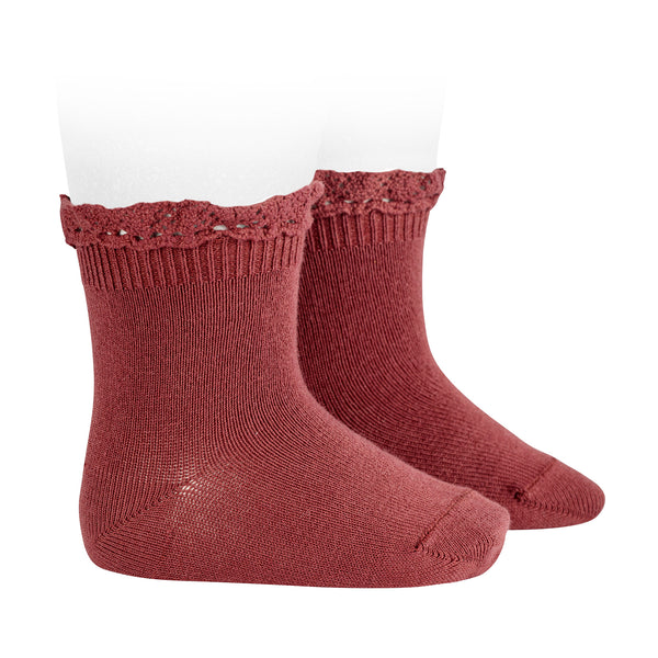 CONDOR SOCKS - Ruffle Lace Edging Short Socks in MARSALA (599)