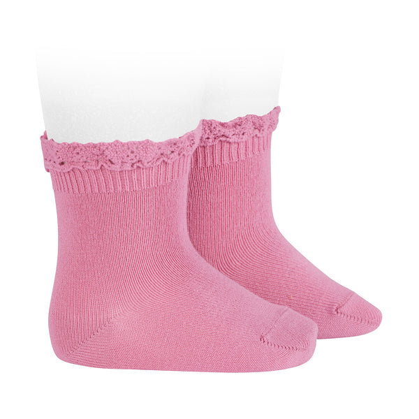 CONDOR SOCKS - Ruffle Lace Edging Short Socks in MUSK PINK (670) (previously BLUSH PINK)