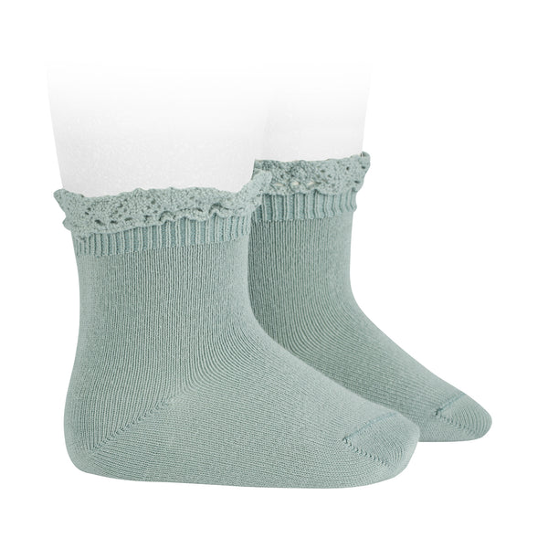 CONDOR SOCKS - Ruffle Lace Edging Short Socks in SAGE (756)