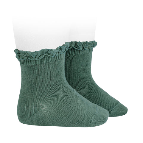 CONDOR SOCKS - Ruffle Lace Edging Short Socks in FOREST (761)
