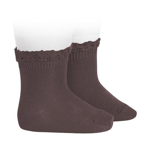 CONDOR SOCKS - Ruffle Lace Edging Short Socks in TRUFFLE (318)