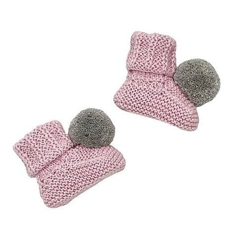 CLEO 'Alpaca' Baby Booties - Solid Candy Pink & Silver Pom (TWO SIZES LEFT)